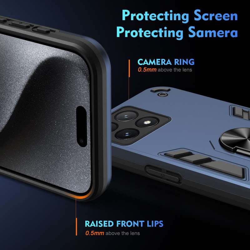 For Xiaomi Poco X6 Pro 5G Shockproof Metal Ring Holder Phone Case(Blue)