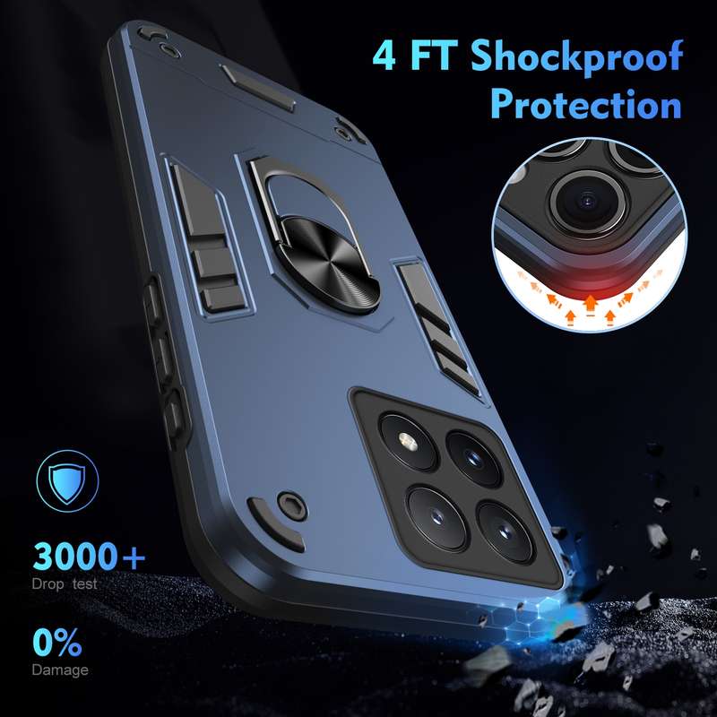 For Xiaomi Poco X6 Pro 5G Shockproof Metal Ring Holder Phone Case(Blue)