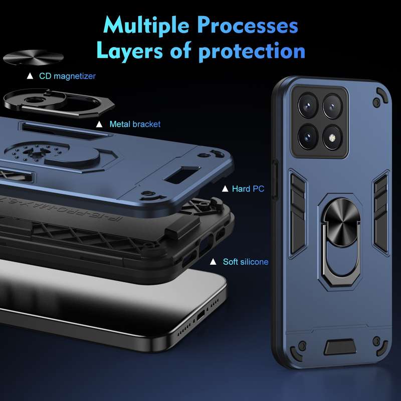 For Xiaomi Poco X6 Pro 5G Shockproof Metal Ring Holder Phone Case(Blue)
