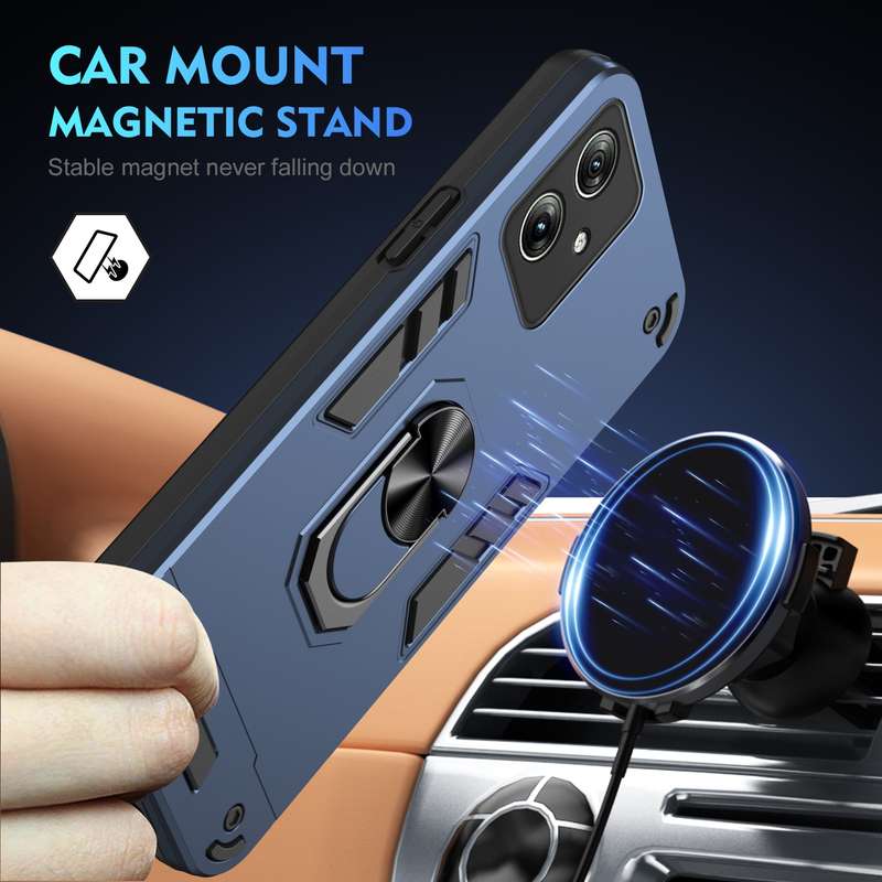 For Motorola Moto G64 5G Shockproof Metal Ring Holder Phone Case(Blue)