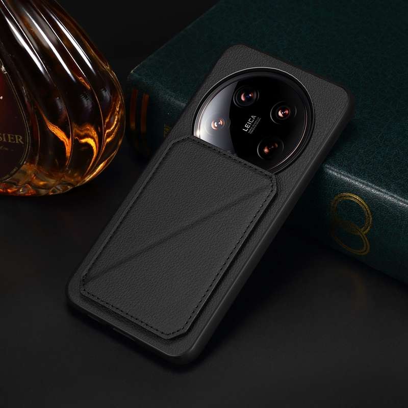 For Xiaomi 14 Ultra D04 Calf Texture Dual Card Slot Holder Phone Case(Black)