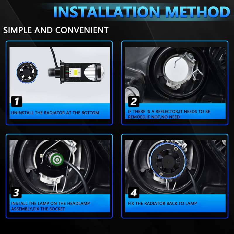 N4 1 Pair H4 Car mini Bifocal LED Lens Headlight(Black)