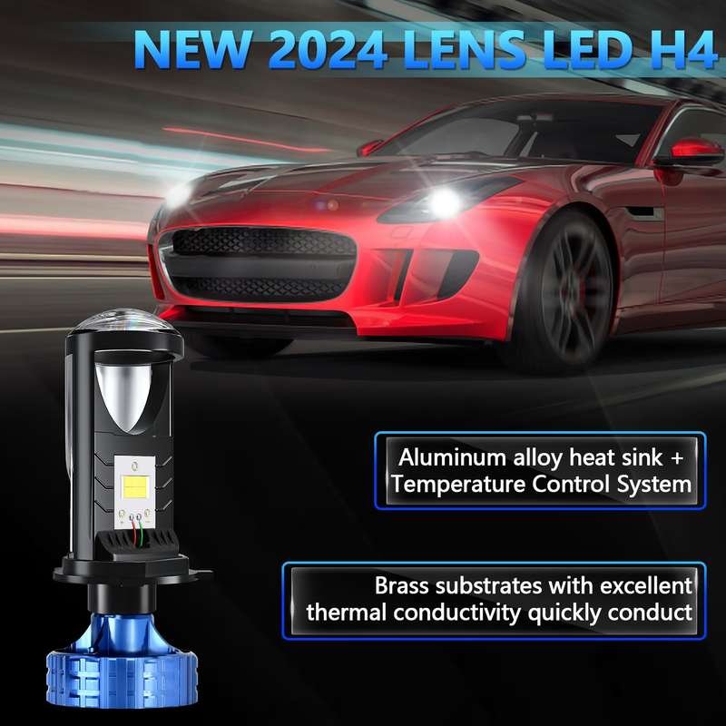 N4 1 Pair H4 Car mini Bifocal LED Lens Headlight(Black)