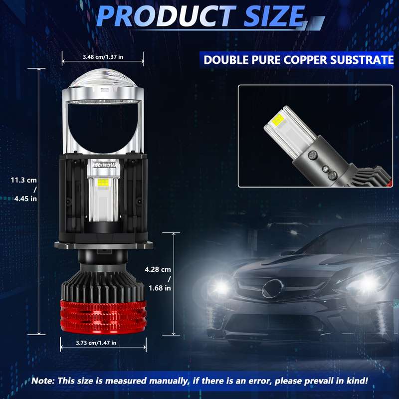 N5 1 Pair H4 Car Double Copper Tube LED Lens Headlight(Gun Color + Red)