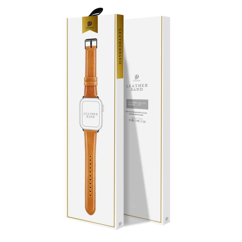 For Apple Watch SE 2022 40mm DUX DUCIS Business Genuine Leather Watch Strap(Khaki)