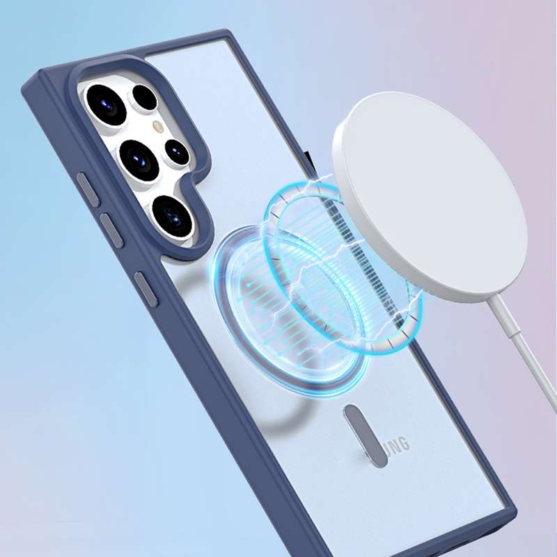 For Samsung Galaxy S21+ 5G Metal Button Skin Feel Matte MagSafe Shockproof Phone Case(Grey)