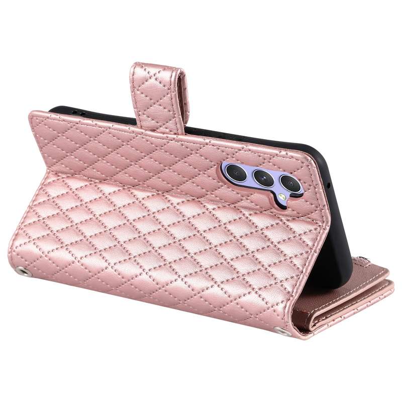 For Samsung Galaxy A05s Glitter Lattice Zipper Wallet Leather Phone Case(Rose Gold)