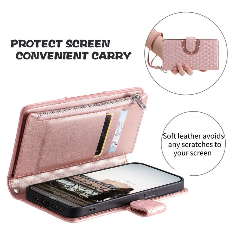 For Samsung Galaxy A05s Glitter Lattice Zipper Wallet Leather Phone Case(Rose Gold)