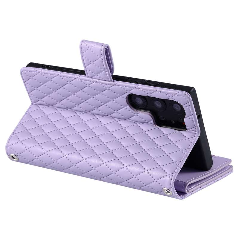 For Samsung Galaxy S23 Ultra 5G Glitter Lattice Zipper Wallet Leather Phone Case(Purple)