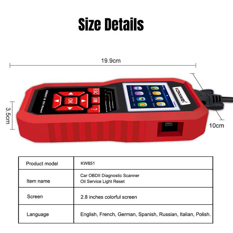KONNWEI KW851 2 in 1 Car OBDll Scanner Diagnostic Tool Oil Service Light Reset(Black)