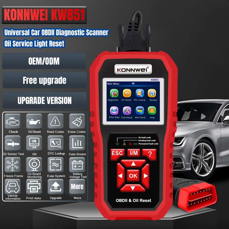 KONNWEI KW851 2 in 1 Car OBDll Scanner Diagnostic Tool Oil Service Light Reset(Black)