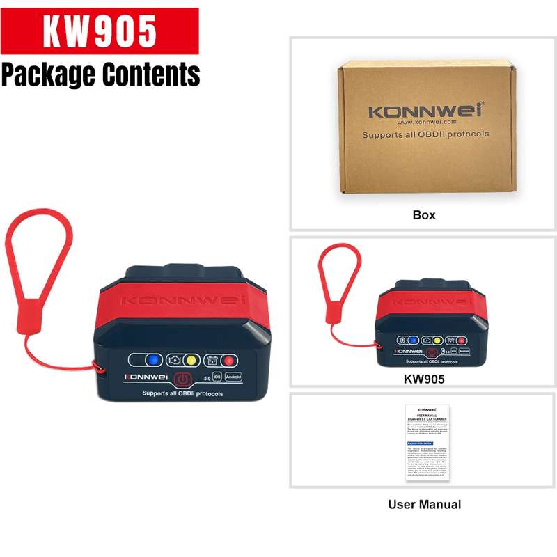 KONNWEI KW905 Bluetooth 5.0 Car OBD2 Scanner Support Android & iOS(Black)