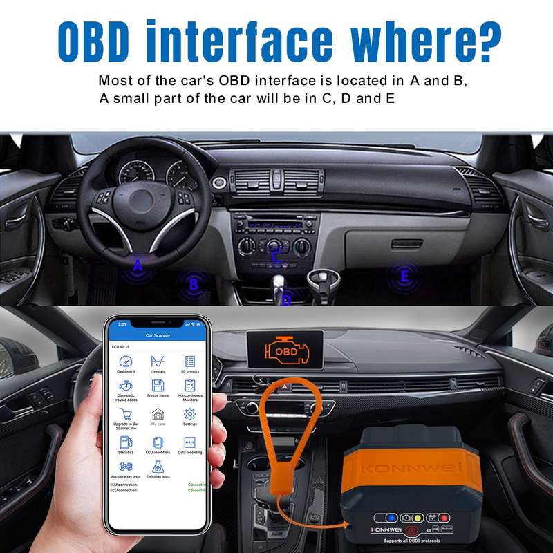 KONNWEI KW906 Bluetooth 5.0 Car OBD2 Scanner Support Android & iOS(Black Orange)