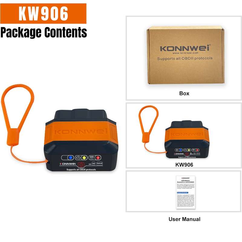 KONNWEI KW906 Bluetooth 5.0 Car OBD2 Scanner Support Android & iOS(Black Orange)