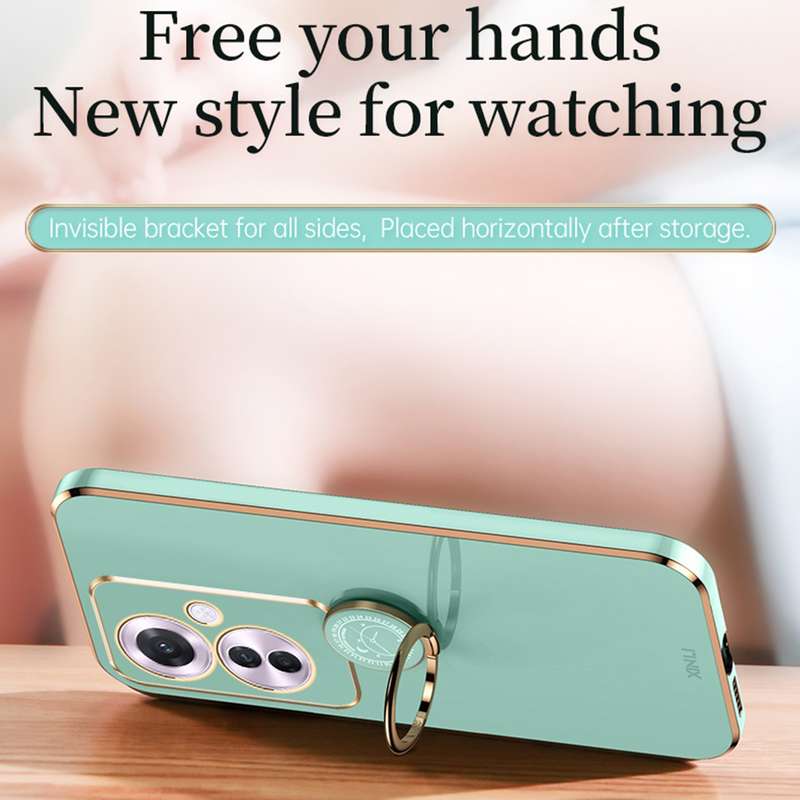 For OPPO Reno11 F XINLI Straight 6D Plating Gold Edge TPU Shockproof Case with Ring Holder(Blac