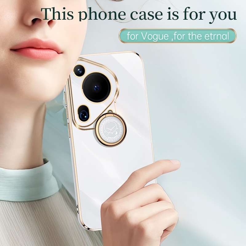 For Huawei Pura 70 Ultra XINLI Straight 6D Plating Gold Edge TPU Shockproof Case with Ring Hold