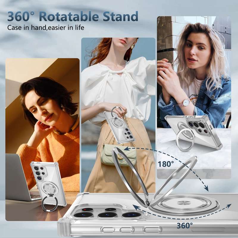 For Samsung Galaxy S23 Ultra 5G Gold Shield CD Pattern MagSafe Magnetic Phone Case with Rotatin