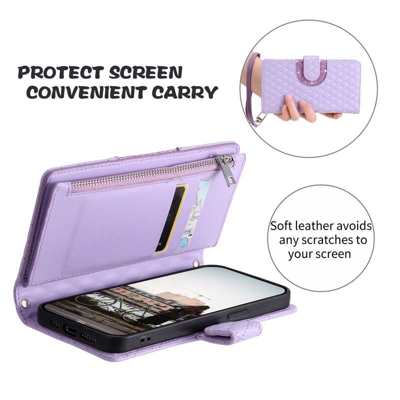 For Xiaomi Redmi Note 12 5G Glitter Lattice Zipper Wallet Leather Phone Case(Purple)