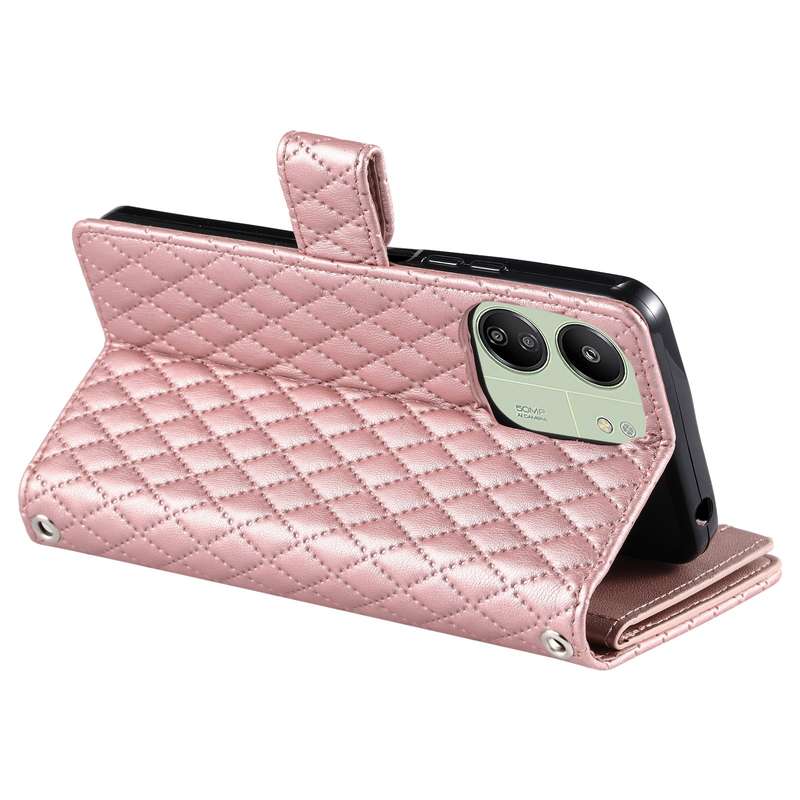For Xiaomi Poco C65 Glitter Lattice Zipper Wallet Leather Phone Case(Rose Gold)