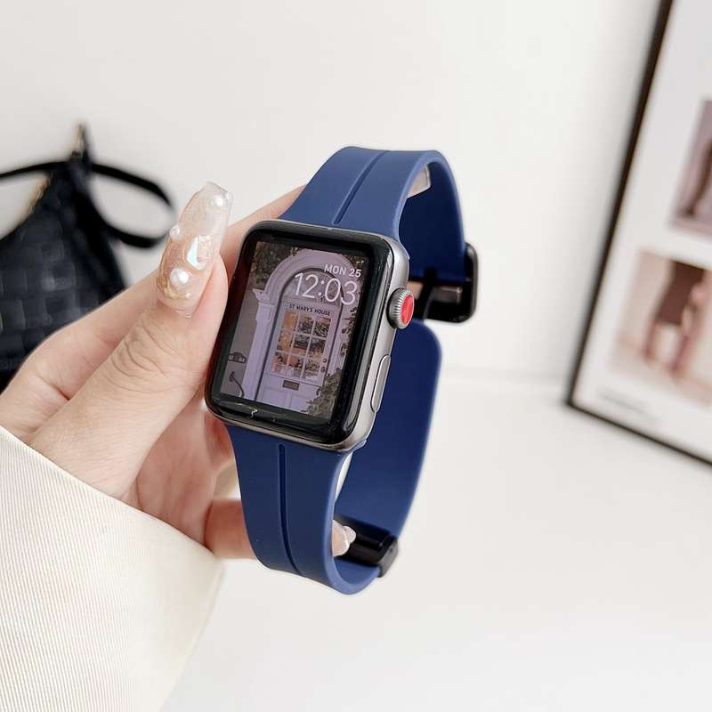 For Apple Watch 42mm Magnetic Square Buckle Silicone Watch Band(Midnight Blue)