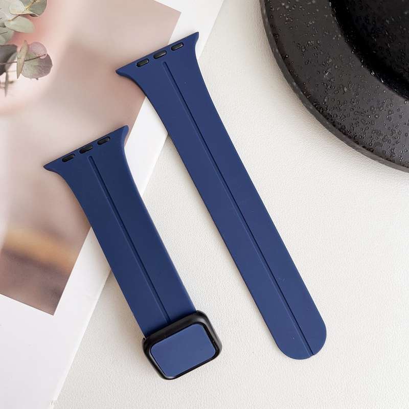 For Apple Watch 42mm Magnetic Square Buckle Silicone Watch Band(Midnight Blue)