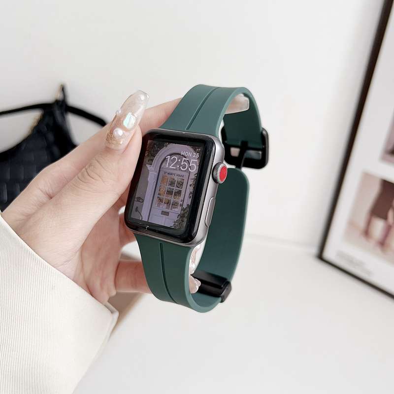 For Apple Watch 38mm Magnetic Square Buckle Silicone Watch Band(Pine Green)