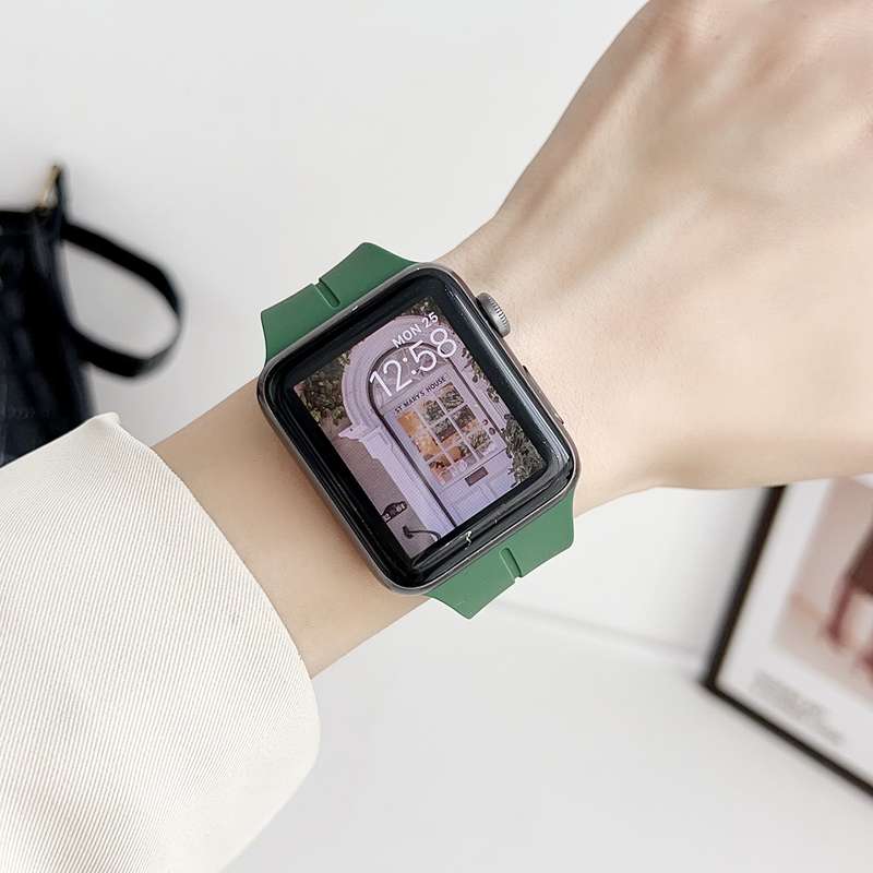 For Apple Watch Series 9 45mm Magnetic Square Buckle Silicone Watch Band(Rock Green)