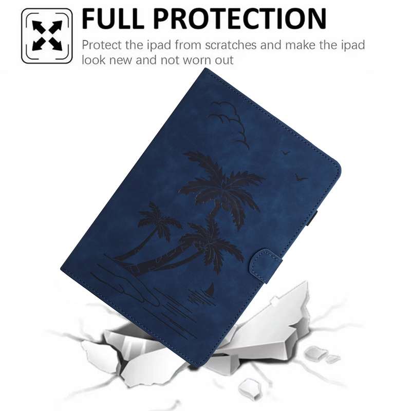 For Xiaomi Redmi Pad SE Coconut Tree Embossed Smart Leather Tablet Case(Blue)