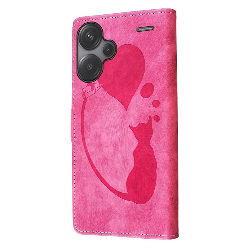 For Xiaomi Redmi Note 13 Pro+ Pen Heart Cat Embossed Leather Phone Case(Pink)