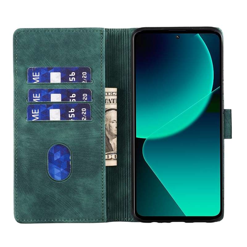 For Xiaomi 13T / 13T Pro Pen Heart Cat Embossed Leather Phone Case(Green)
