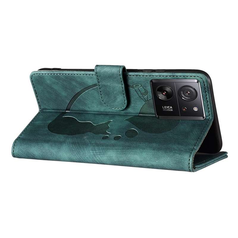 For Xiaomi 13T / 13T Pro Pen Heart Cat Embossed Leather Phone Case(Green)