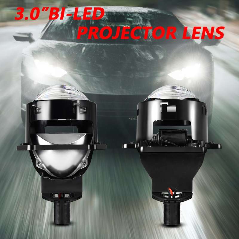 T01 1 Pair 3 inch Car Bifocal LED Lens Headlight, Left Driving (Black)