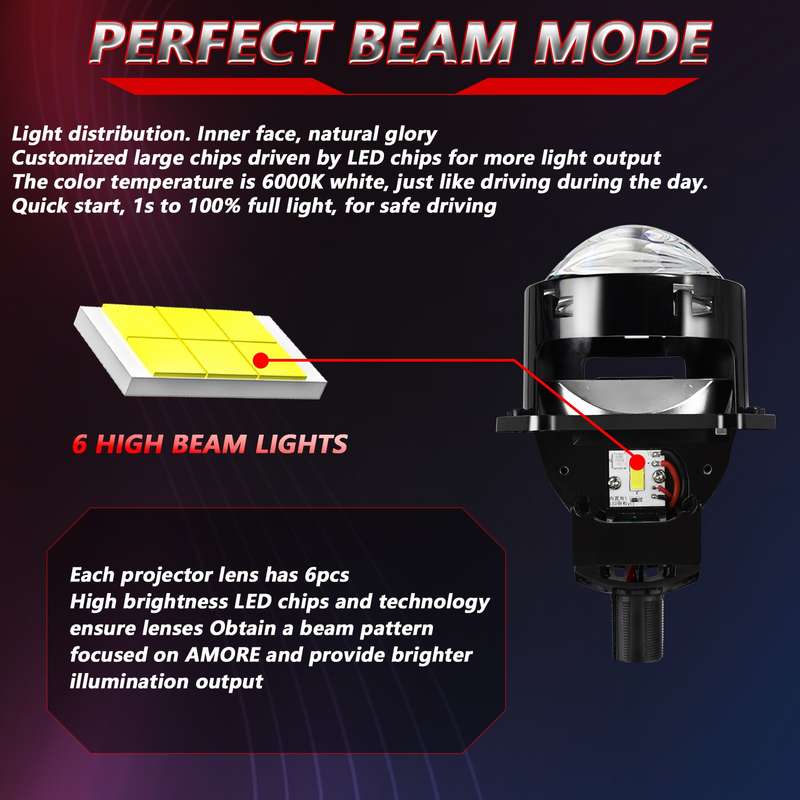 T01 1 Pair 3 inch Car Bifocal LED Lens Headlight, Left Driving (Black)