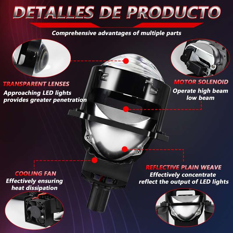T01 1 Pair 3 inch Car Bifocal LED Lens Headlight, Left Driving (Black)