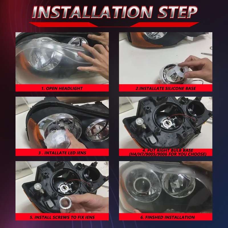 T01 1 Pair 3 inch Car Bifocal LED Lens Headlight, Left Driving (Black)