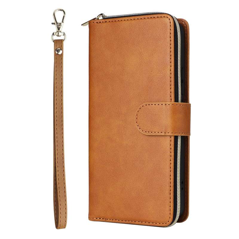 For Xiaomi Redmi Note 13 Pro+ 9 Card Slots Zipper Wallet Bag Leather Phone Case(Brown)
