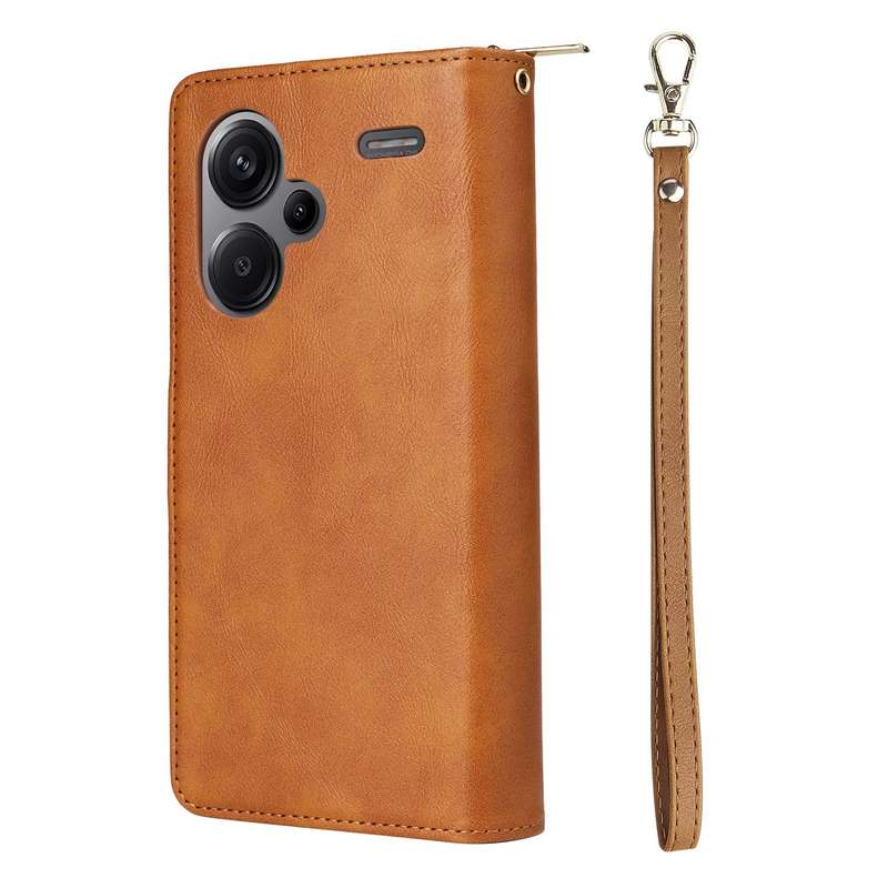 For Xiaomi Redmi Note 13 Pro+ 9 Card Slots Zipper Wallet Bag Leather Phone Case(Brown)