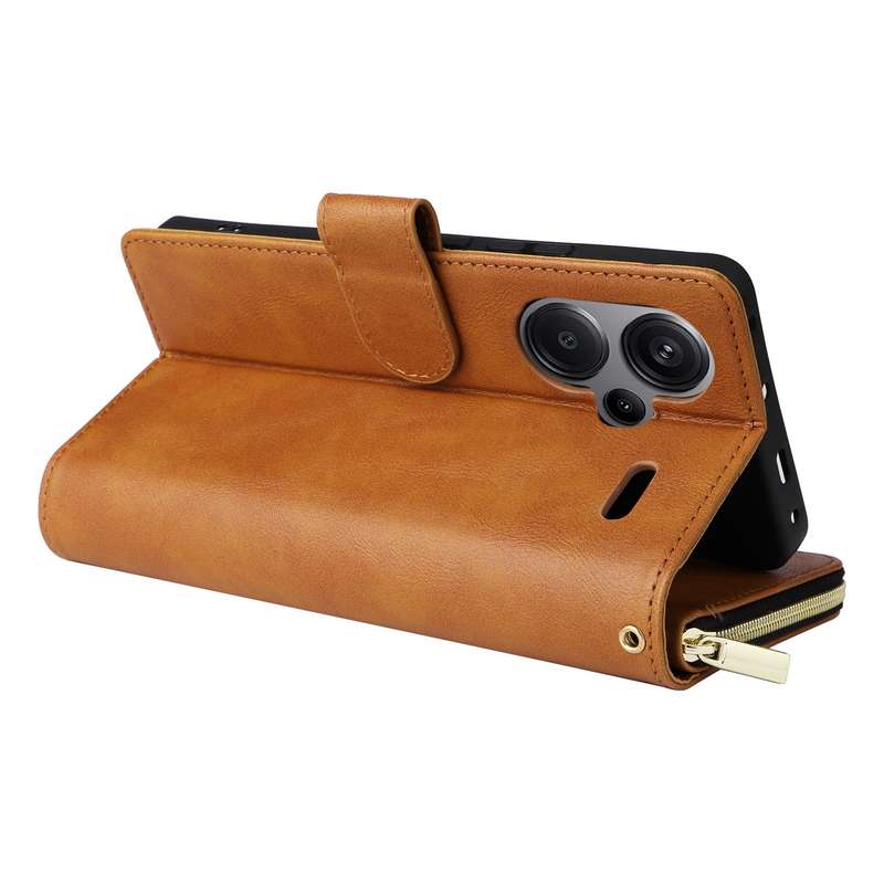 For Xiaomi Redmi Note 13 Pro+ 9 Card Slots Zipper Wallet Bag Leather Phone Case(Brown)