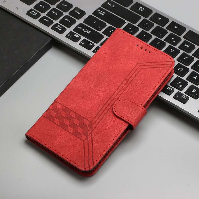 For Realme C67 4G Global Cubic Skin Feel Flip Leather Phone Case(Red)