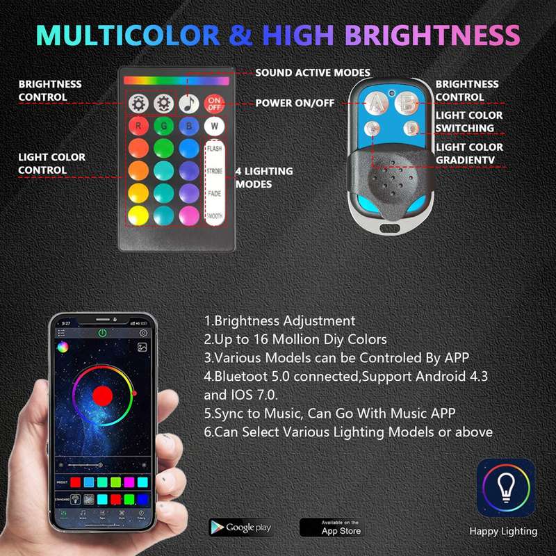 6 in 1 G6 RGB Colorful Car Chassis Light LED Music Atmosphere Light With Dual Control Remote Control