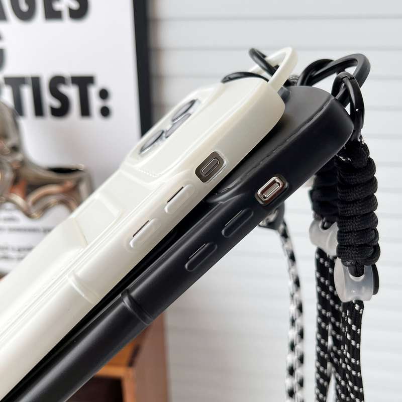 For iPhone 13 Metallic Paint Skin Feel Full Coverage Shockproof Phone Case with Card Bag + Lany