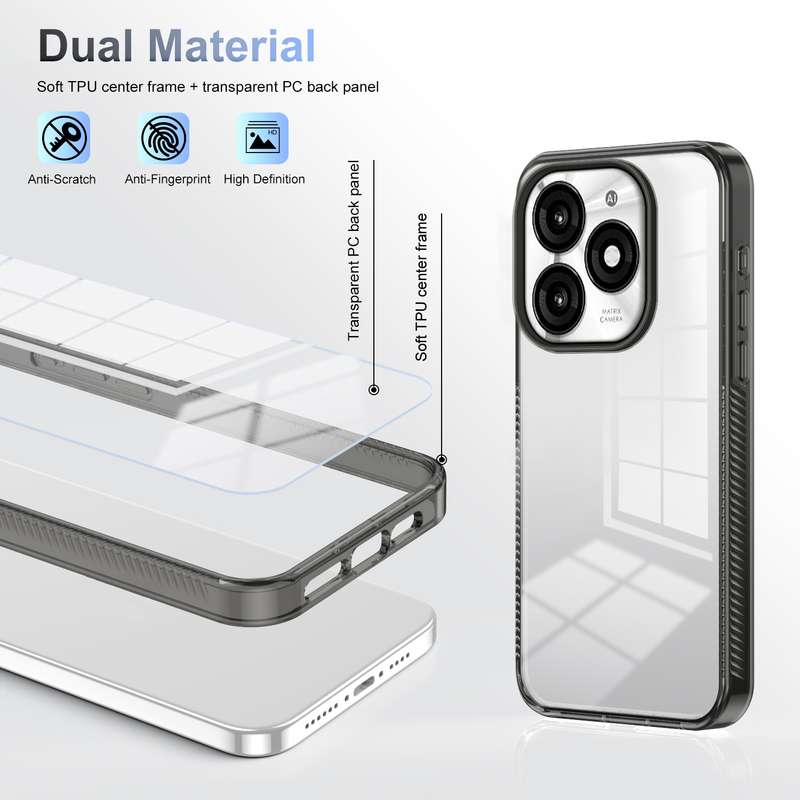 For Itel A70 2.5mm Anti-slip Clear Acrylic Hybrid TPU Phone Case(Black)
