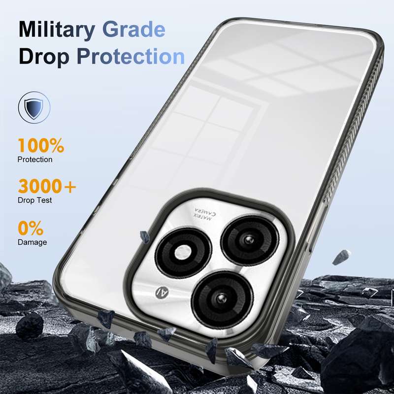 For Itel A70 2.5mm Anti-slip Clear Acrylic Hybrid TPU Phone Case(Black)