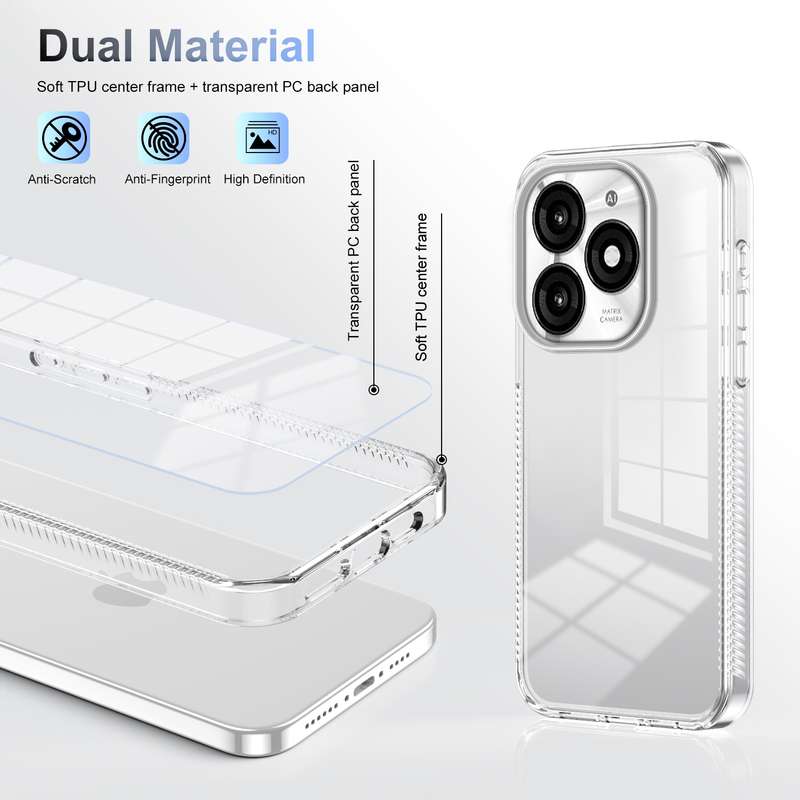 For Itel A70 2.5mm Anti-slip Clear Acrylic Hybrid TPU Phone Case(Black)