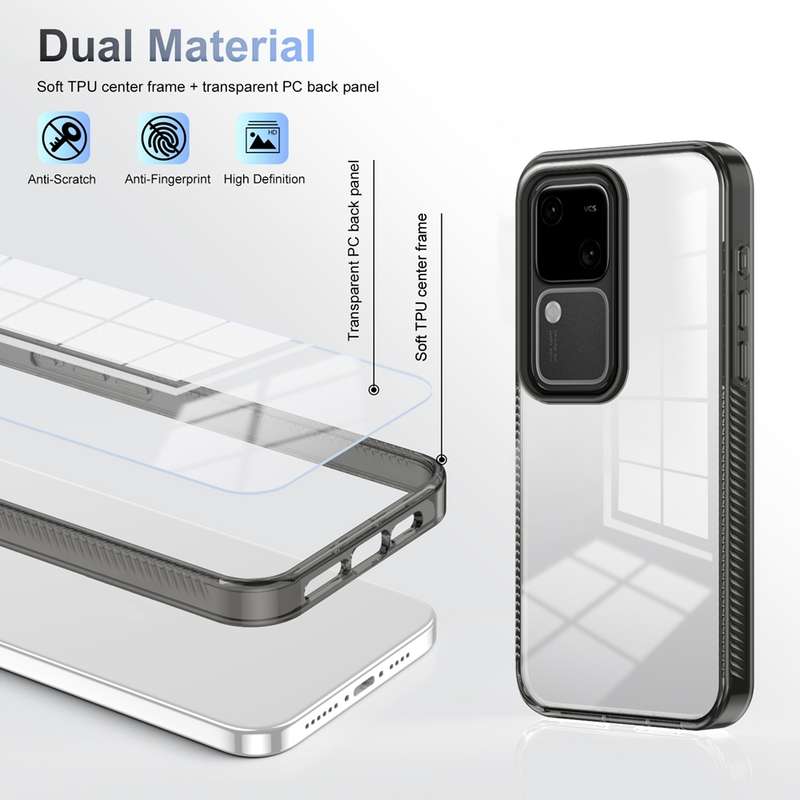 For vivo V30 / V30 Pro 2.5mm Anti-slip Clear Acrylic Hybrid TPU Phone Case(Black)
