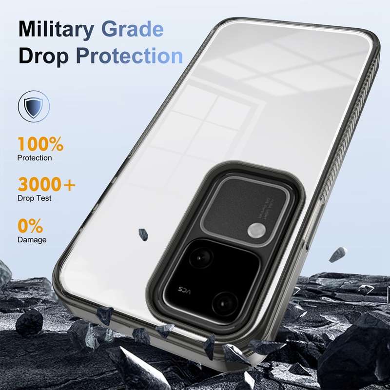 For vivo V30 / V30 Pro 2.5mm Anti-slip Clear Acrylic Hybrid TPU Phone Case(Black)