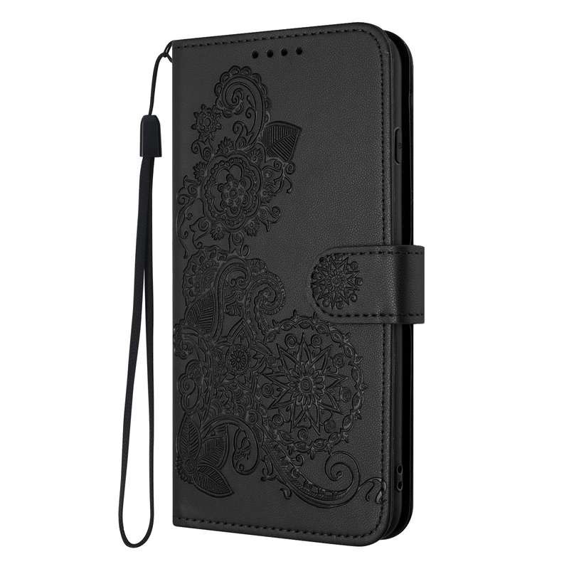 For vivo V29 Lite Datura Flower Embossed Flip Leather Phone Case(Black)