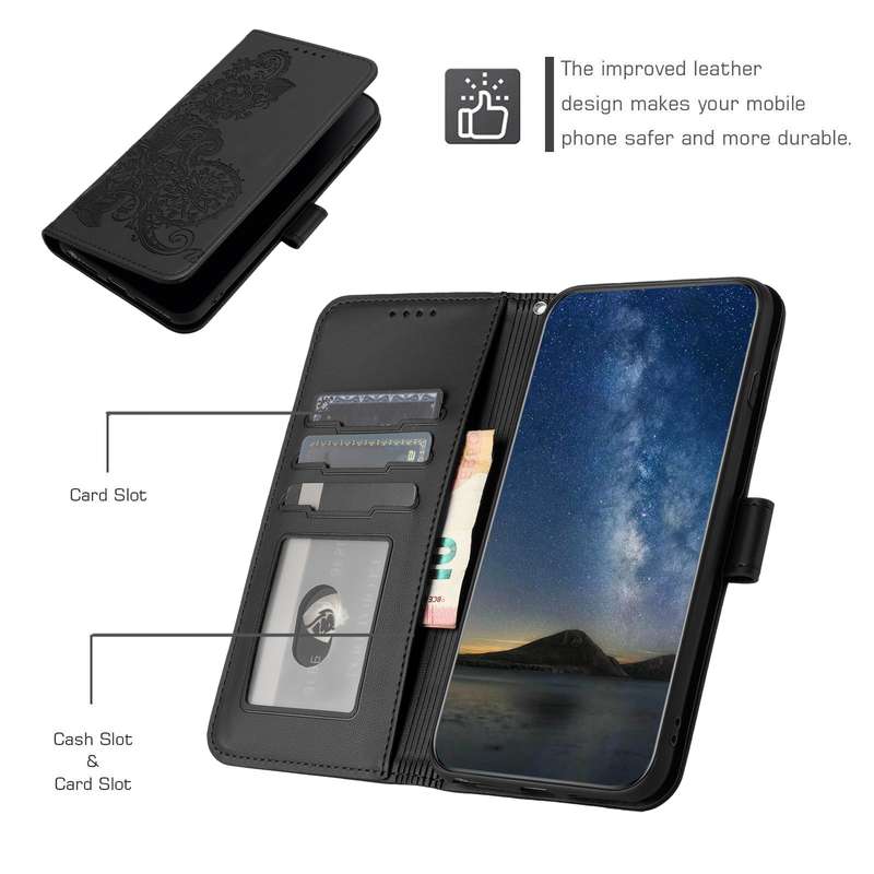For vivo V29 Lite Datura Flower Embossed Flip Leather Phone Case(Black)