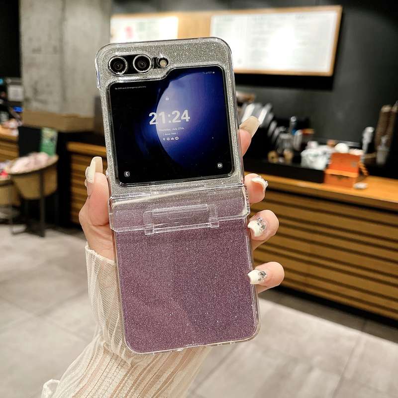 For Samsung Galaxy Z Flip6 Four Parts Electroplating PC + Glitter Paper Full Coverage Phone Cas