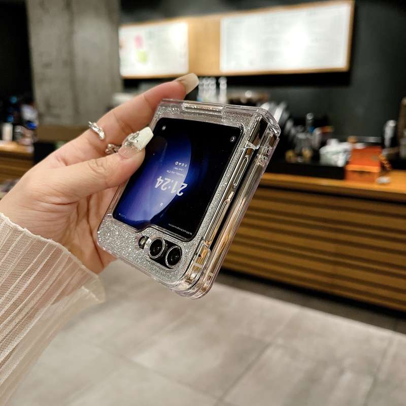 For Samsung Galaxy Z Flip6 Four Parts Electroplating PC + Glitter Paper Full Coverage Phone Cas